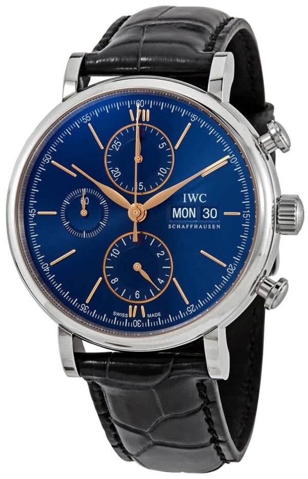iwc herrklocka iw391036 portofino blå/läder ø42 mm
