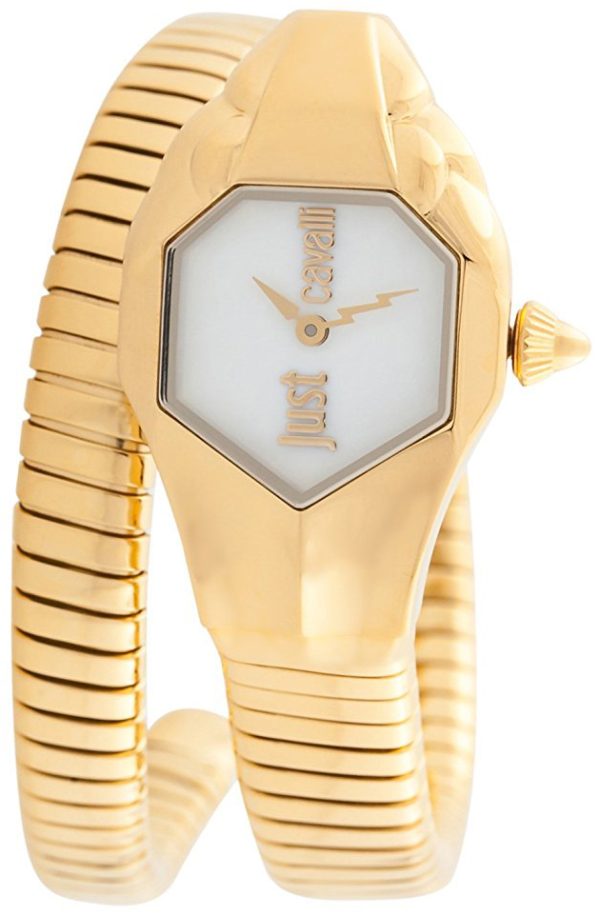 just cavalli damklocka jc1l001m0025 glam chic vit/gulguldtonat stål