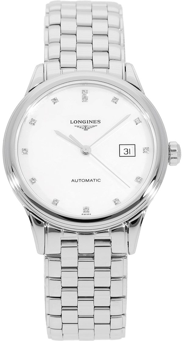 longines damklocka l4.374.4.87.6 flagship vit/stål ø30 mm