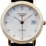 longines damklocka l4.378.9.87.4 elegant vit/läder ø27.2 mm