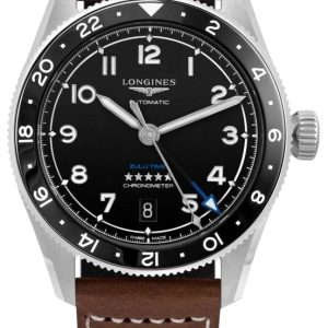 Longines Herrklocka L3.802.4.53.2 Spirit Zulu Time Svart/Läder Ø39