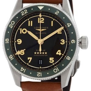 Longines Herrklocka L3.802.4.63.2 Spirit Zulu Time Svart/Läder Ø39