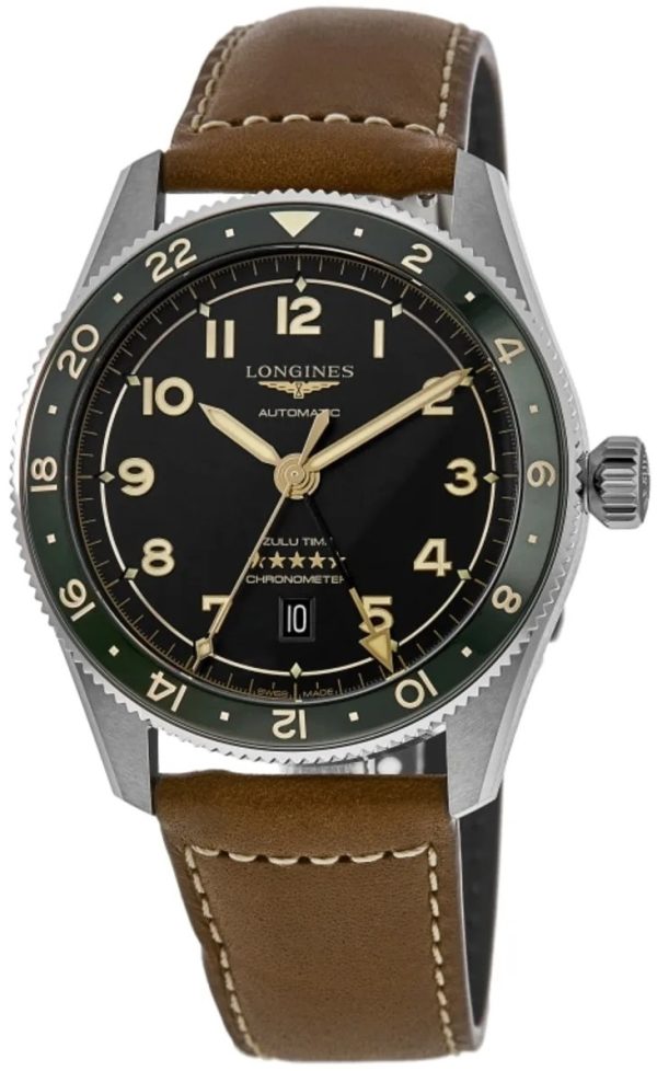 longines herrklocka l3.812.4.63.2 spirit zulu time svart/läder ø42
