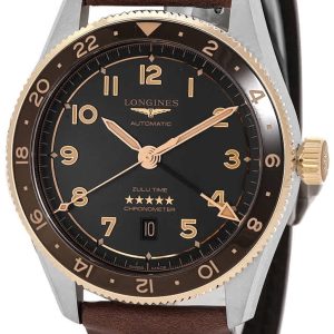 Longines Herrklocka L3.812.5.53.2 Spirit Zulu Time Svart/Läder Ø42