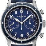 montblanc 1858 herrklocka 126912 blå/läder ø42 mm