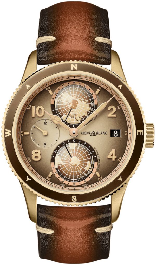 montblanc 1858 herrklocka 128504 brun/läder ø42 mm