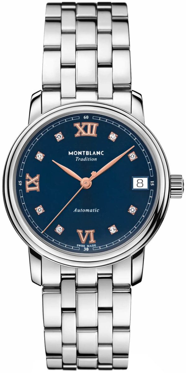 montblanc damklocka 129643 tradition blå/stål ø32 mm