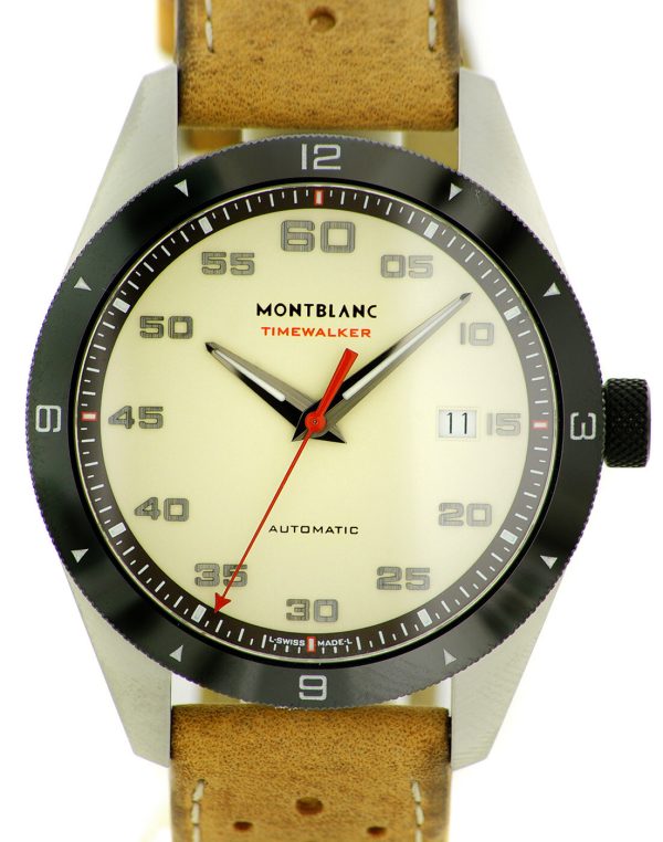 montblanc herrklocka 118494 timewalker antikvit/läder ø41 mm
