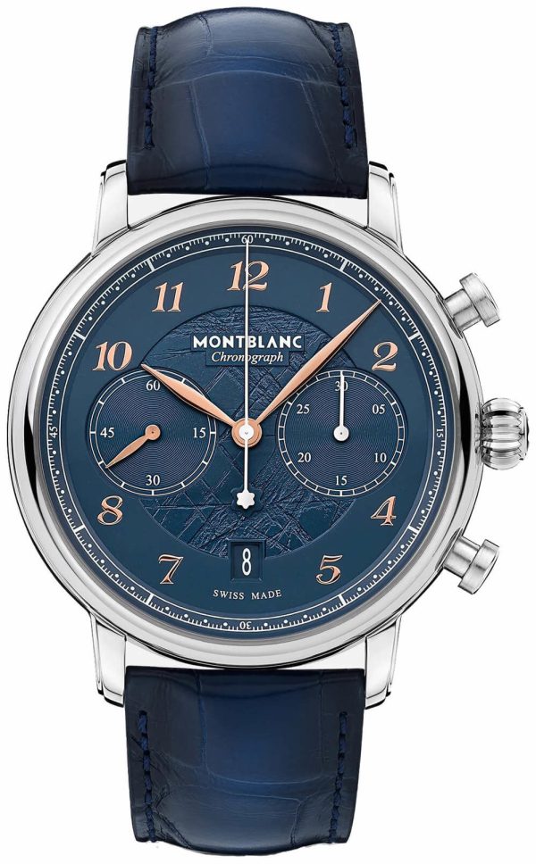 montblanc herrklocka 129626 star legacy blå/läder ø42 mm