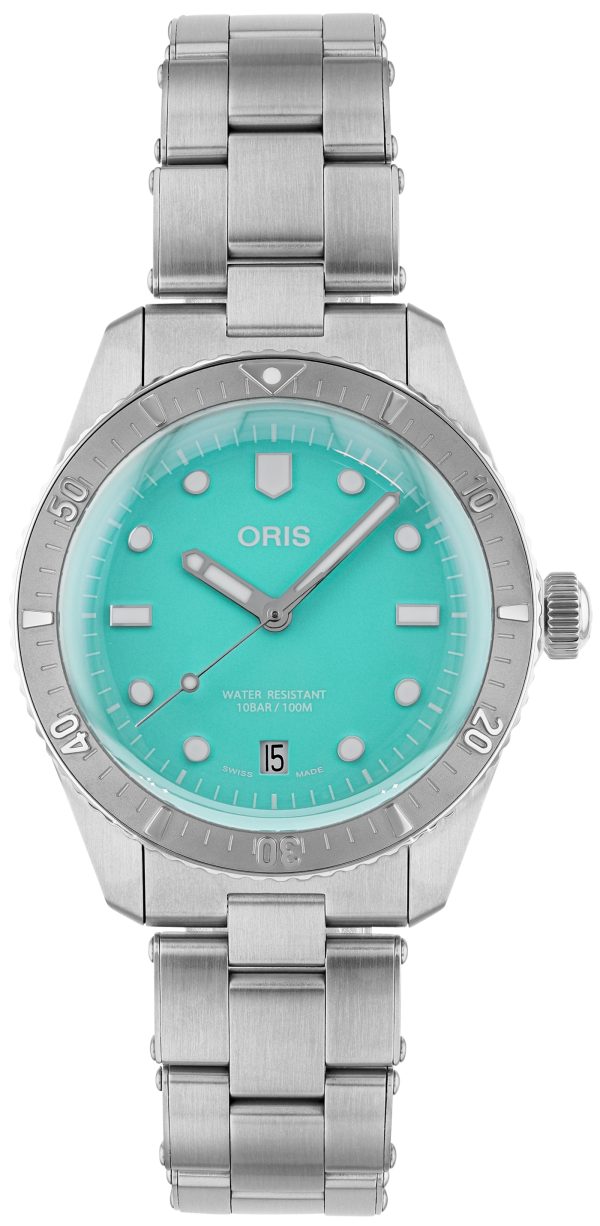 oris damklocka 01 733 7771 4057-07 8 19 18 divers blå/stål ø38 mm