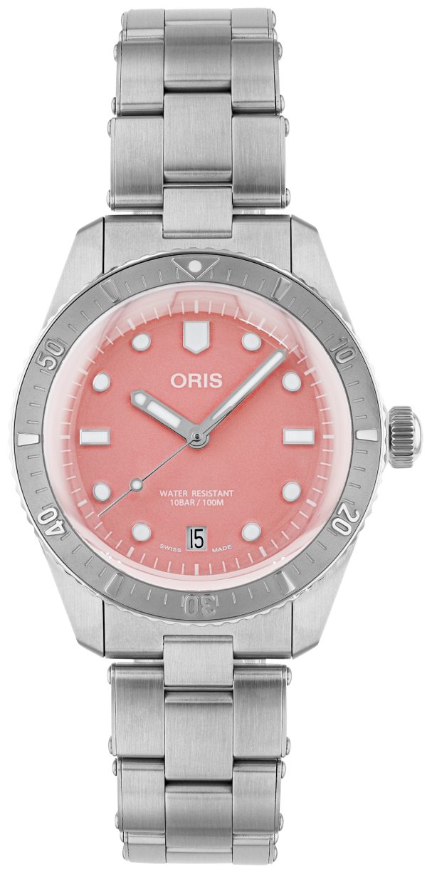 oris damklocka 01 733 7771 4058-07 8 19 18 divers röd/stål ø38 mm