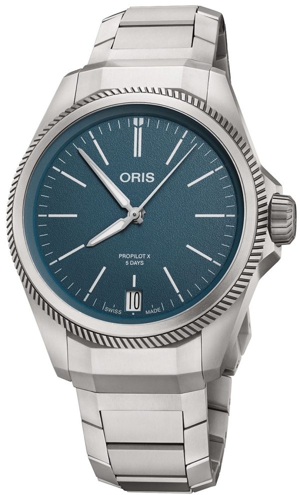 oris herrklocka 01 400 7778 7155-07 7 20 01tlc propilot x blå/titan