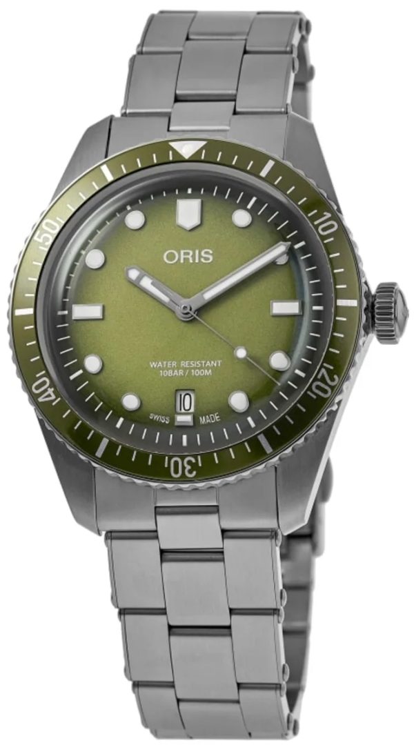 oris herrklocka 01 733 7707 4057-07 8 20 18 divers grön/stål ø40 mm