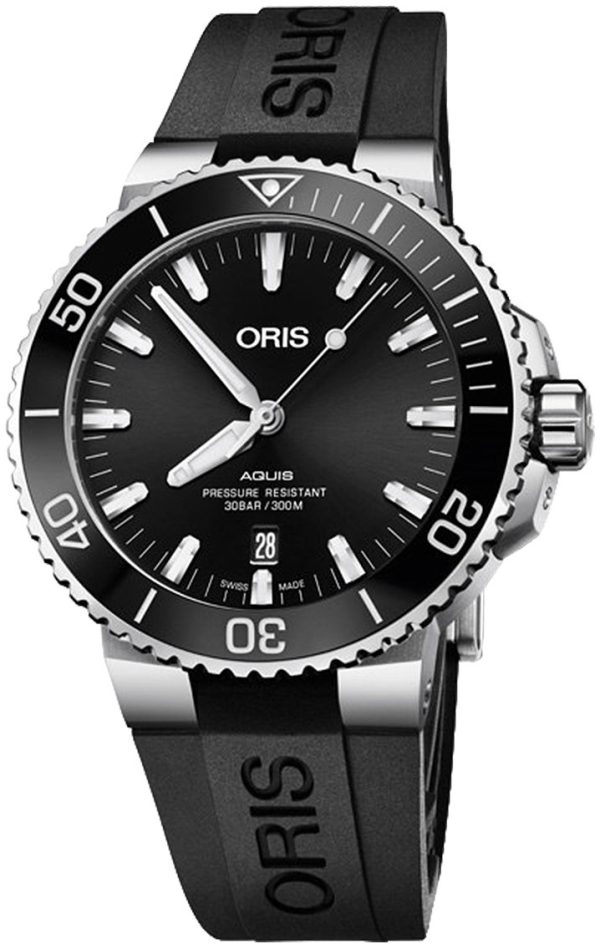 oris herrklocka 01 733 7730 4134-07 4 24 64eb diving svart/gummi