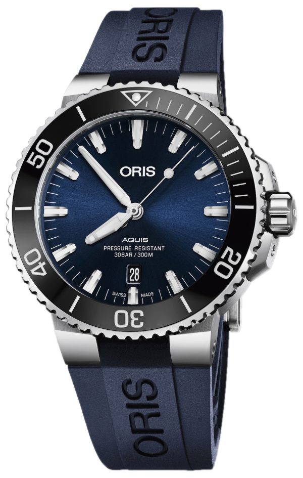 oris herrklocka 01 733 7730 4135-07 4 24 65eb diving blå/gummi
