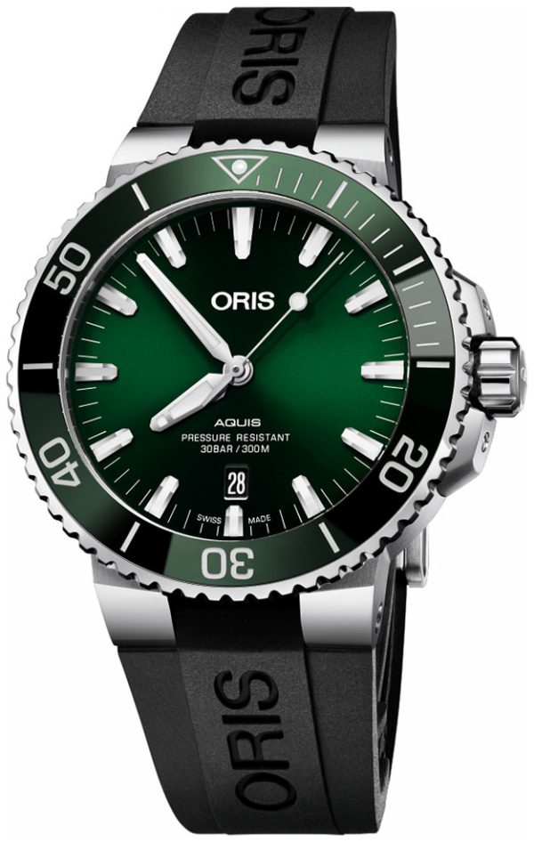 oris herrklocka 01 733 7730 4157-07 4 24 64eb diving grön/gummi