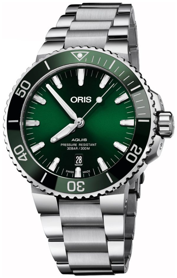 oris herrklocka 01 733 7730 4157-07 8 24 05peb aquis grön/stål