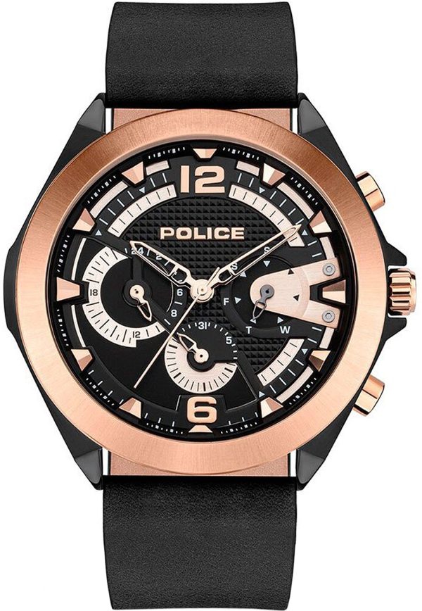 police herrklocka pewjf2108740 zenith brun/läder ø48 mm