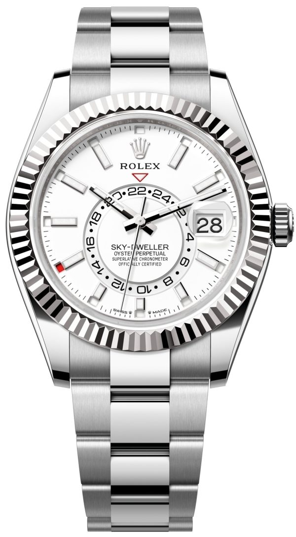 rolex herrklocka 336934-0003 sky-dweller vit/stål ø42 mm