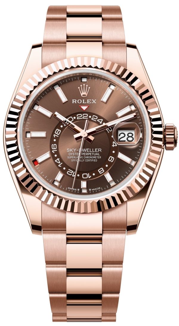 rolex herrklocka 336935-0002 sky-dweller brun/18 karat roséguld ø42