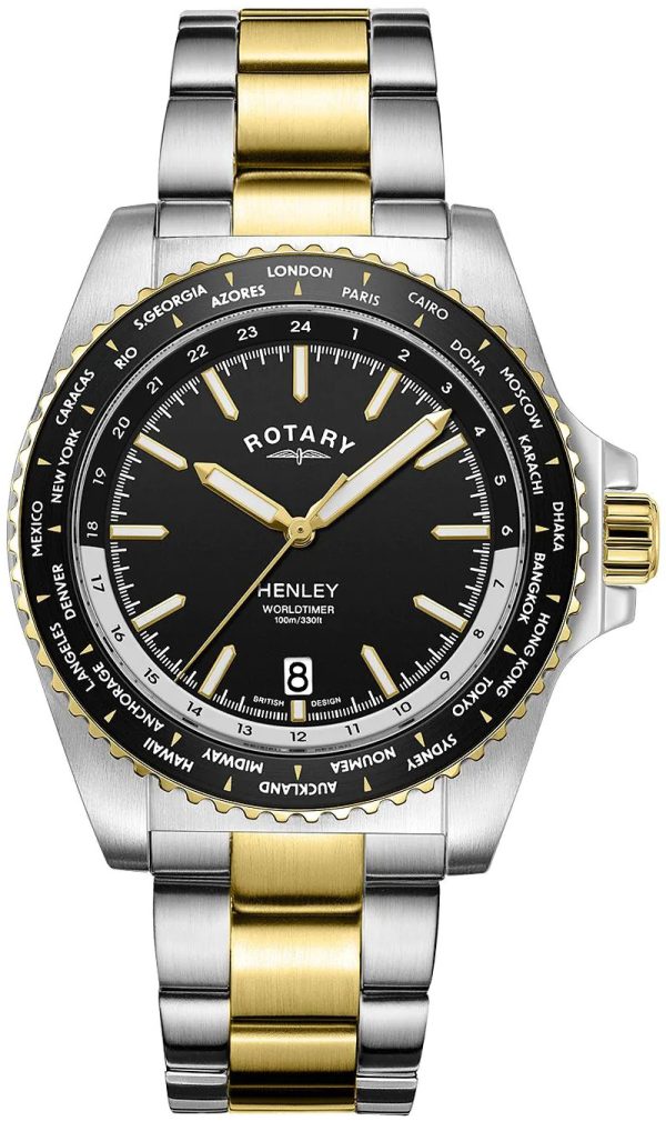 rotary herrklocka gb05371/04 henley svart/gulguldtonat stål ø41 mm