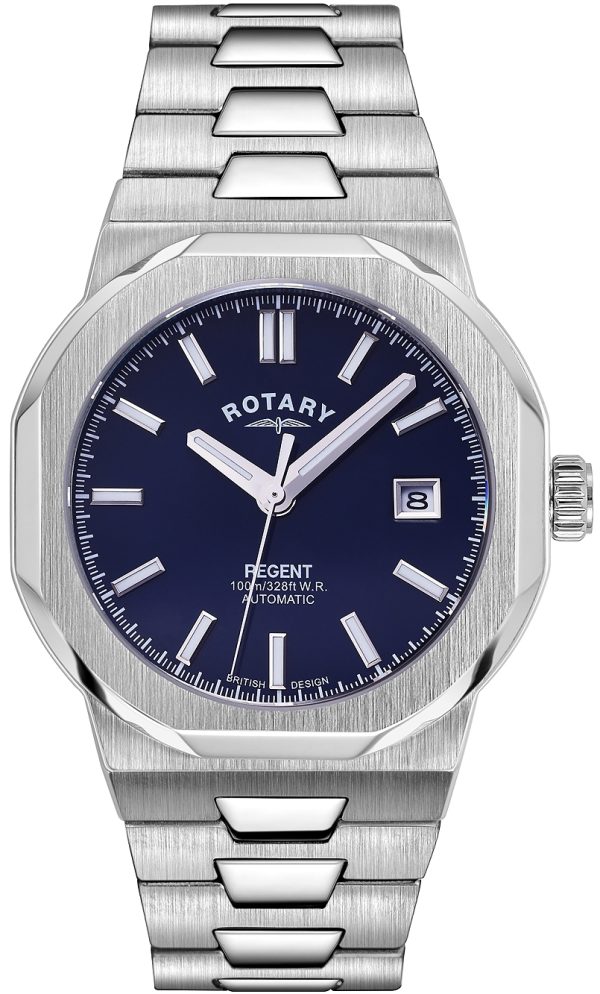 rotary herrklocka gb05410/05 regent blå/stål ø40 mm