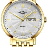 rotary herrklocka gb05423/02 windsor silverfärgad/gulguldtonat stål