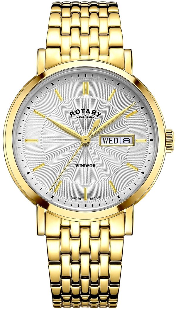 rotary herrklocka gb05423/02 windsor silverfärgad/gulguldtonat stål