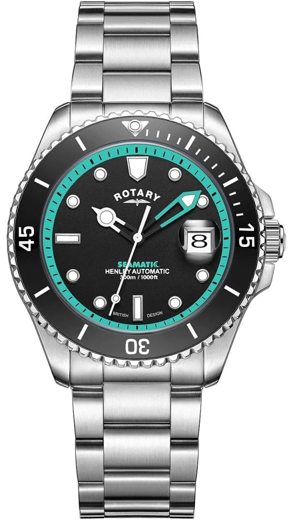 rotary herrklocka gb05430/80 henley seamatic svart/stål ø42 mm
