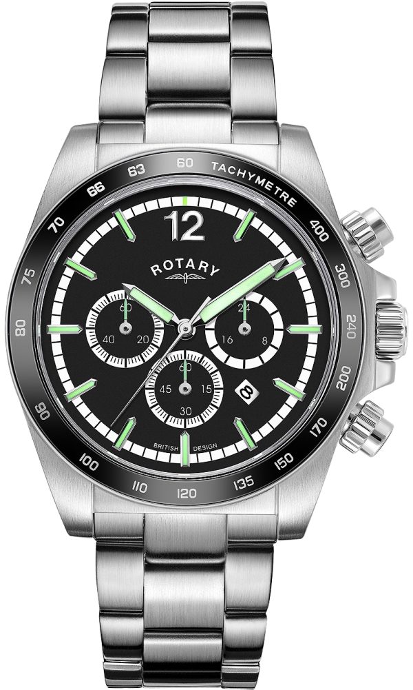 rotary herrklocka gb05440/04 henley svart/stål ø41 mm