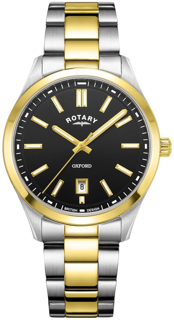 rotary herrklocka gb05521/04 contemporary svart/gulguldtonat stål