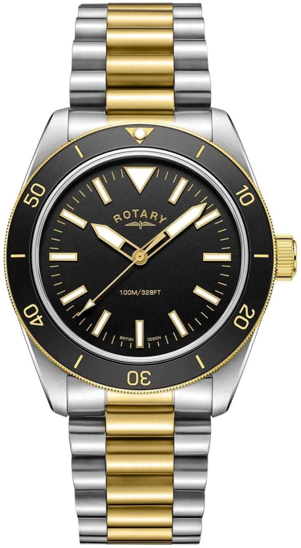 rotary herrklocka gb05661/04 heritage svart/gulguldtonat stål ø41 mm