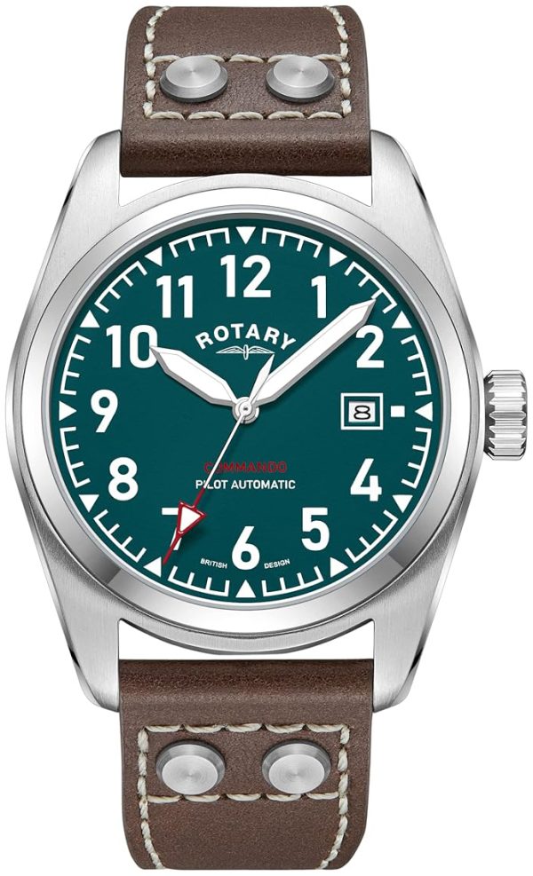 rotary herrklocka gs05470/73 commando grön/läder ø42 mm