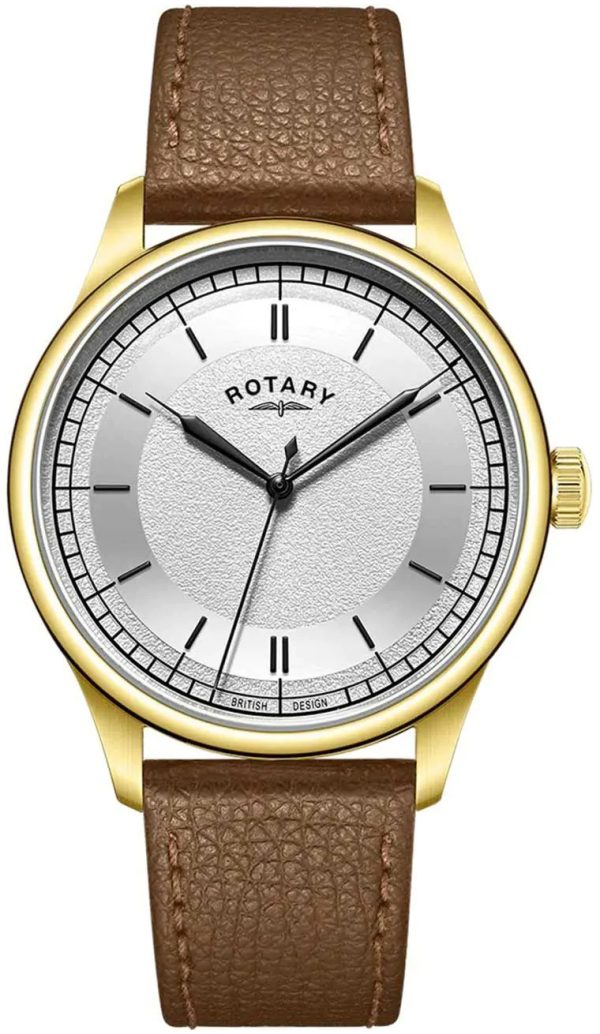 rotary herrklocka gs05983/31 dress silverfärgad/läder ø40 mm