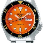 seiko 5 sports herrklocka srpd59k1 orange/stål ø43 mm