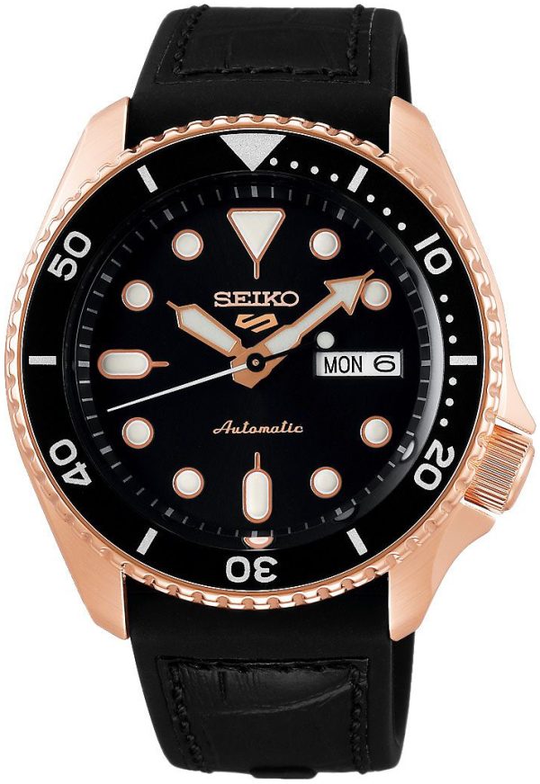 seiko 5 sports herrklocka srpd76k1 svart/läder ø43 mm