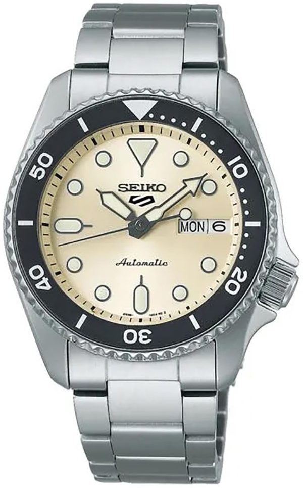 seiko 5 sports herrklocka srpk31k1 beige/stål ø38 mm