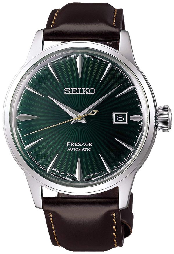 seiko herrklocka srpd37j1 presage grön/läder ø40.5 mm