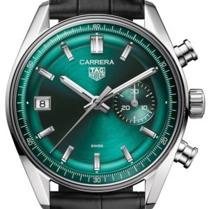 TAG Heuer Herrklocka CBS2211.FC6545 Carrera Chronograph Grön/Läder