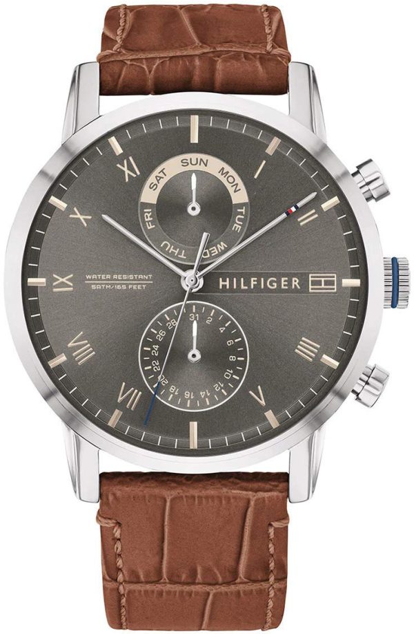 tommy hilfiger herrklocka 1710398 grå/läder ø44 mm