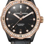 ulysse nardin damklocka 8165-182b-black diver svart/läder ø39 mm