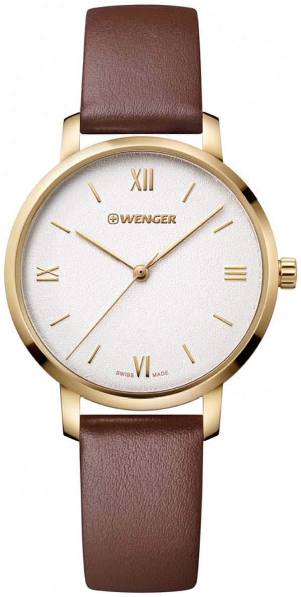 wenger damklocka 01.1731.106 vit/läder ø38 mm