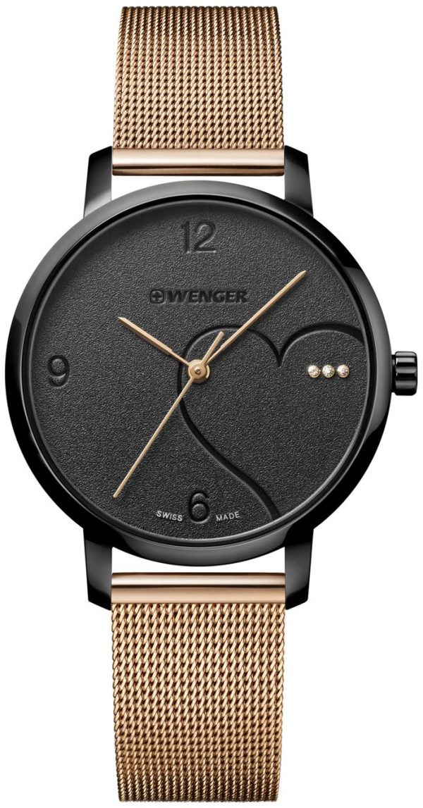 wenger damklocka 01.1731.114 svart/roséguldstonat stål ø38 mm