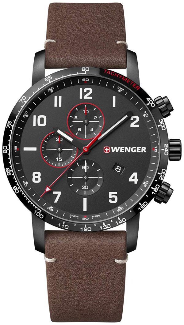 wenger herrklocka 01.1543.107 svart/läder ø44 mm