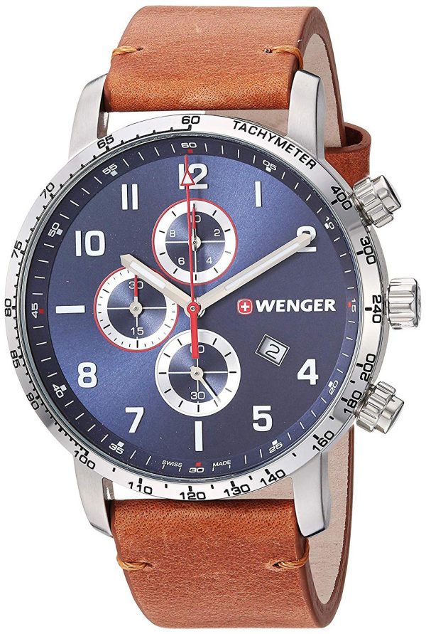 wenger herrklocka 01.1543.108 blå/läder ø44 mm