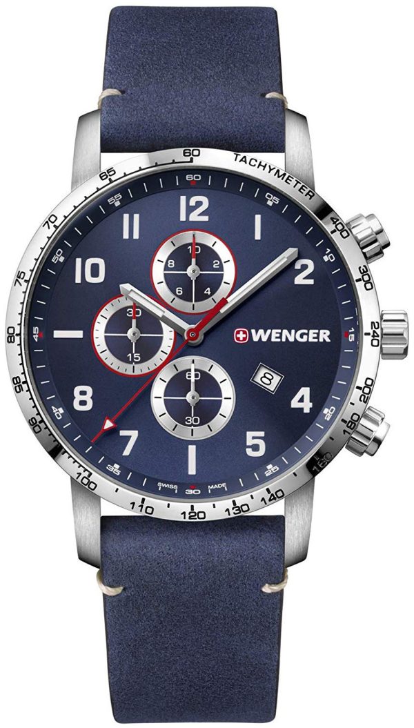 wenger herrklocka 01.1543.109 blå/läder ø44 mm
