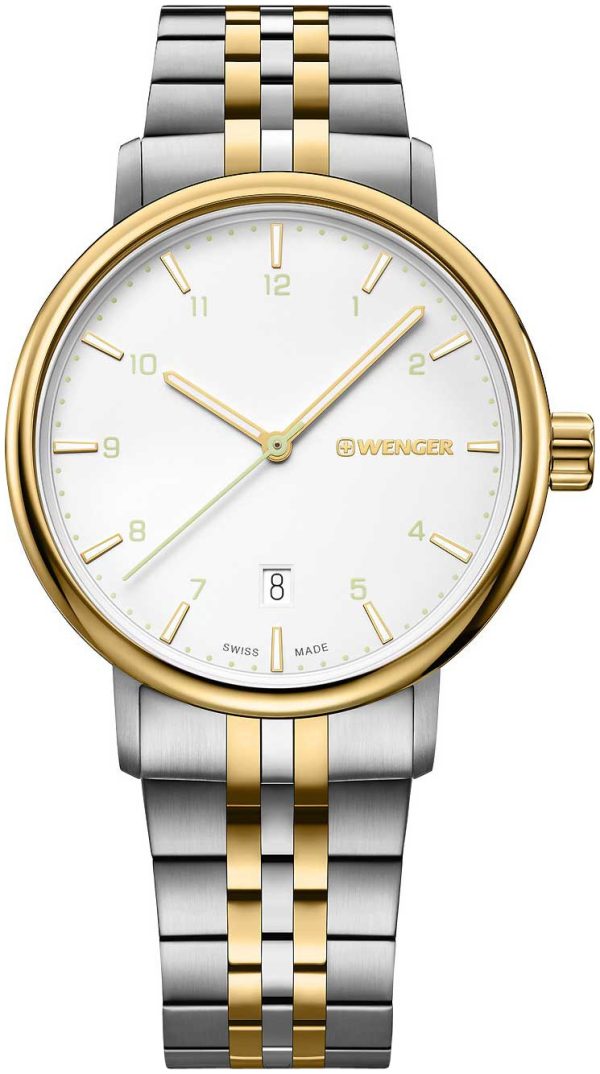 wenger herrklocka 01.1731.122 vit/gulguldtonat stål ø40 mm