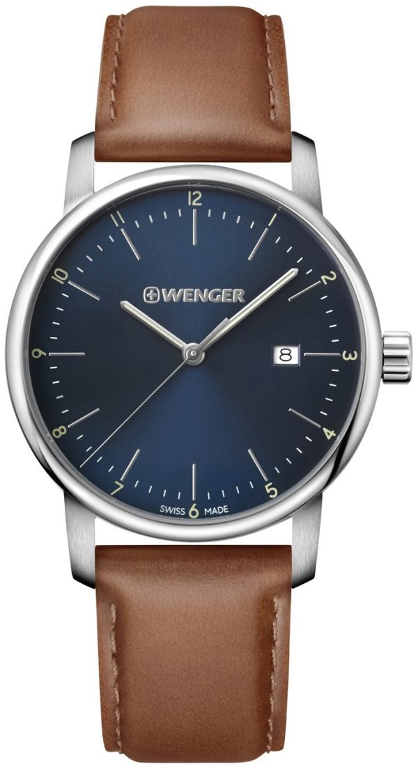 wenger herrklocka 01.1741.111 blå/läder ø42 mm