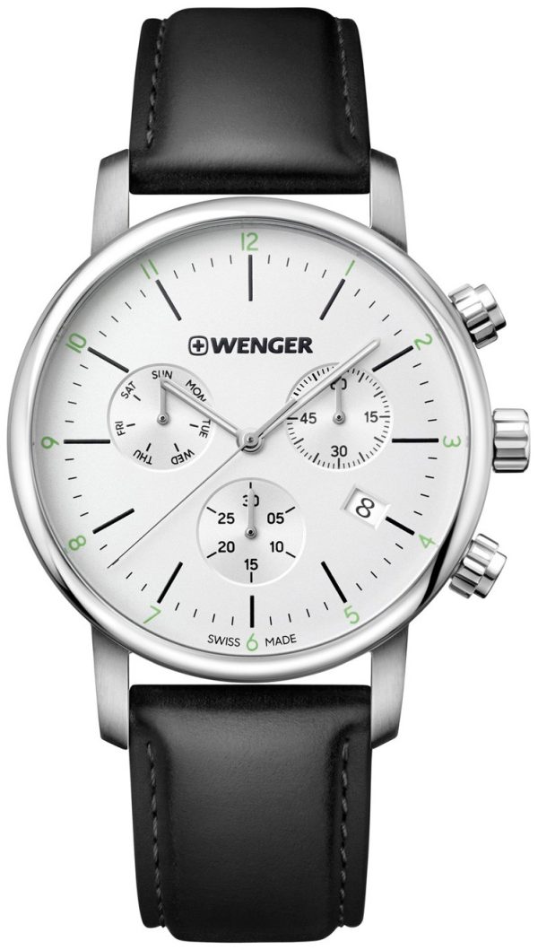 wenger herrklocka 01.1743.118 silverfärgad/läder ø44 mm