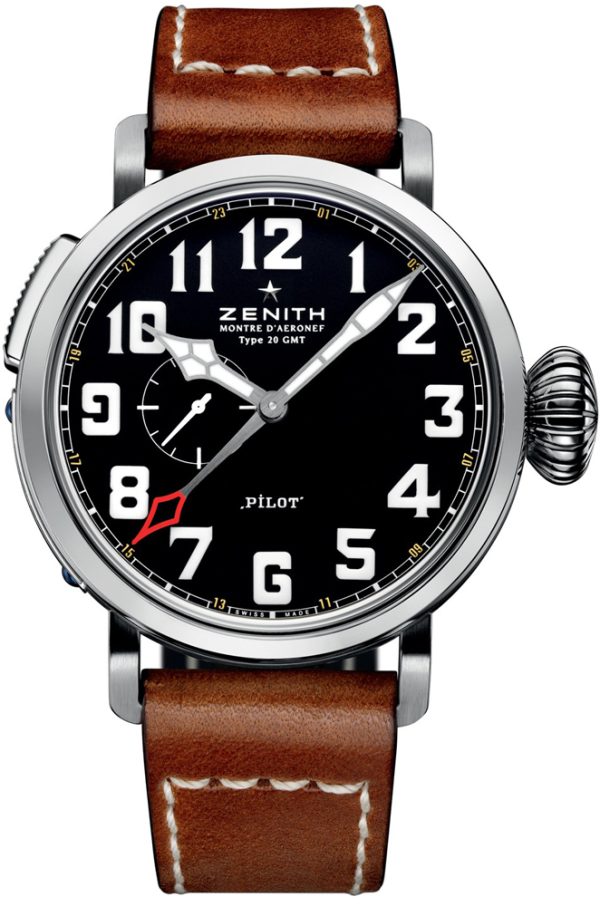 zenith herrklocka 03.2430.693-21.c723 pilot svart/läder ø48 mm